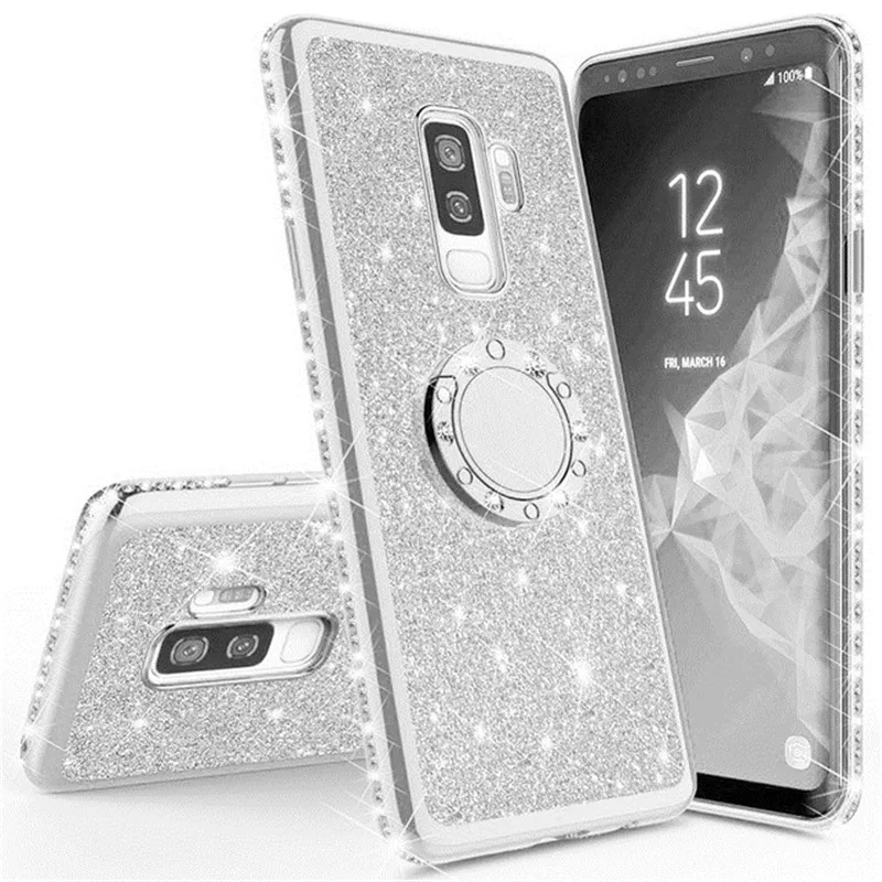 Сияющий блеск Магнитный чехол для samsung Galaxy S10 S10e S8 S9 плюс A5 A7 A6 A8 Note 8 9 Bling 360 кольцо задняя крышка