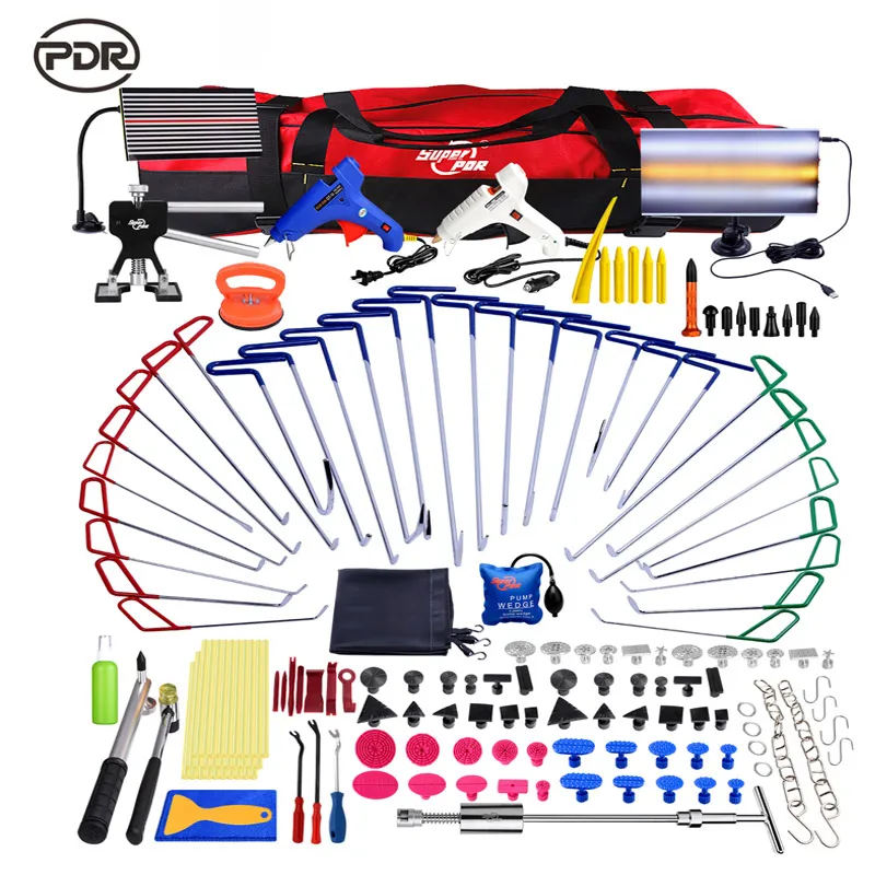 comprar Ganchos Ferramentas PDR Kit Push Rod Nova Lâmpada LED Refletor Placa Dent Cola Extrator Tabs Para Dent Remoção Paintless Dente Reparação Conjunto De Ferramentas