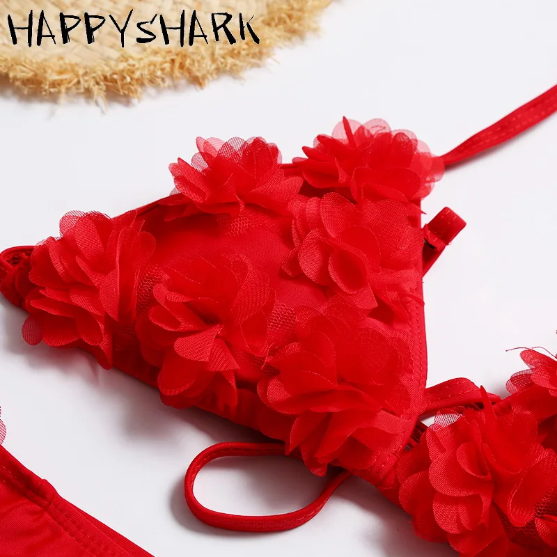 HAPPYSHARK новинка 2019 года комплект бикини с цветочным украшением однотонные женские