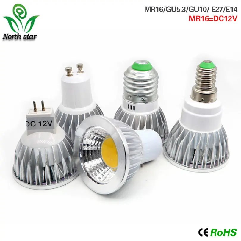 E27 E14 GU10 GU5.3 MR16 DC12V светодиодный COB Точечный светильник с регулируемой яркостью 9 Вт