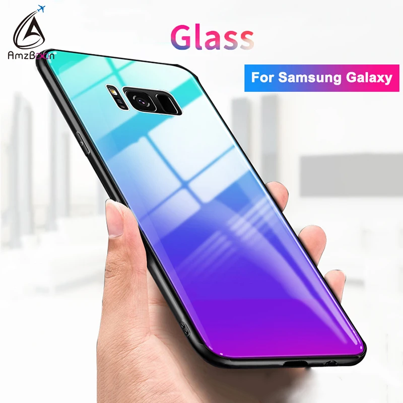 Блестящий стеклянный чехол AmzBoon с градиентом для Samsung S8 мягкий силиконовый S9 PLUS