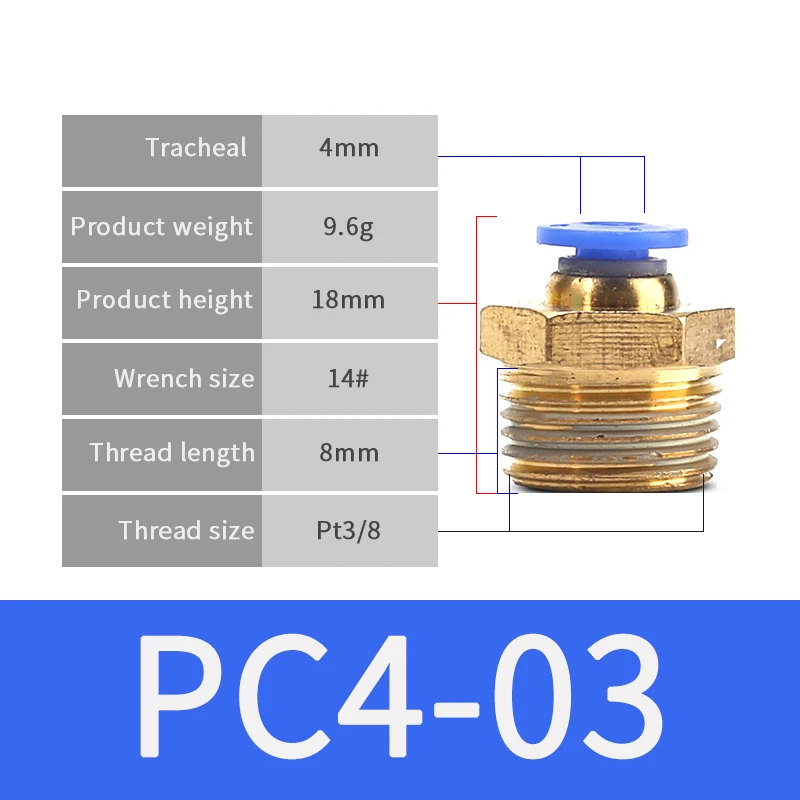 PC4-03 1 шт. прямой тип пневматической винтовой резьбы быстрые разъемы фитинг 4 мм-16 мм шланг трубки одно касание в газовые фитинги медь - Цвет: PC4-03