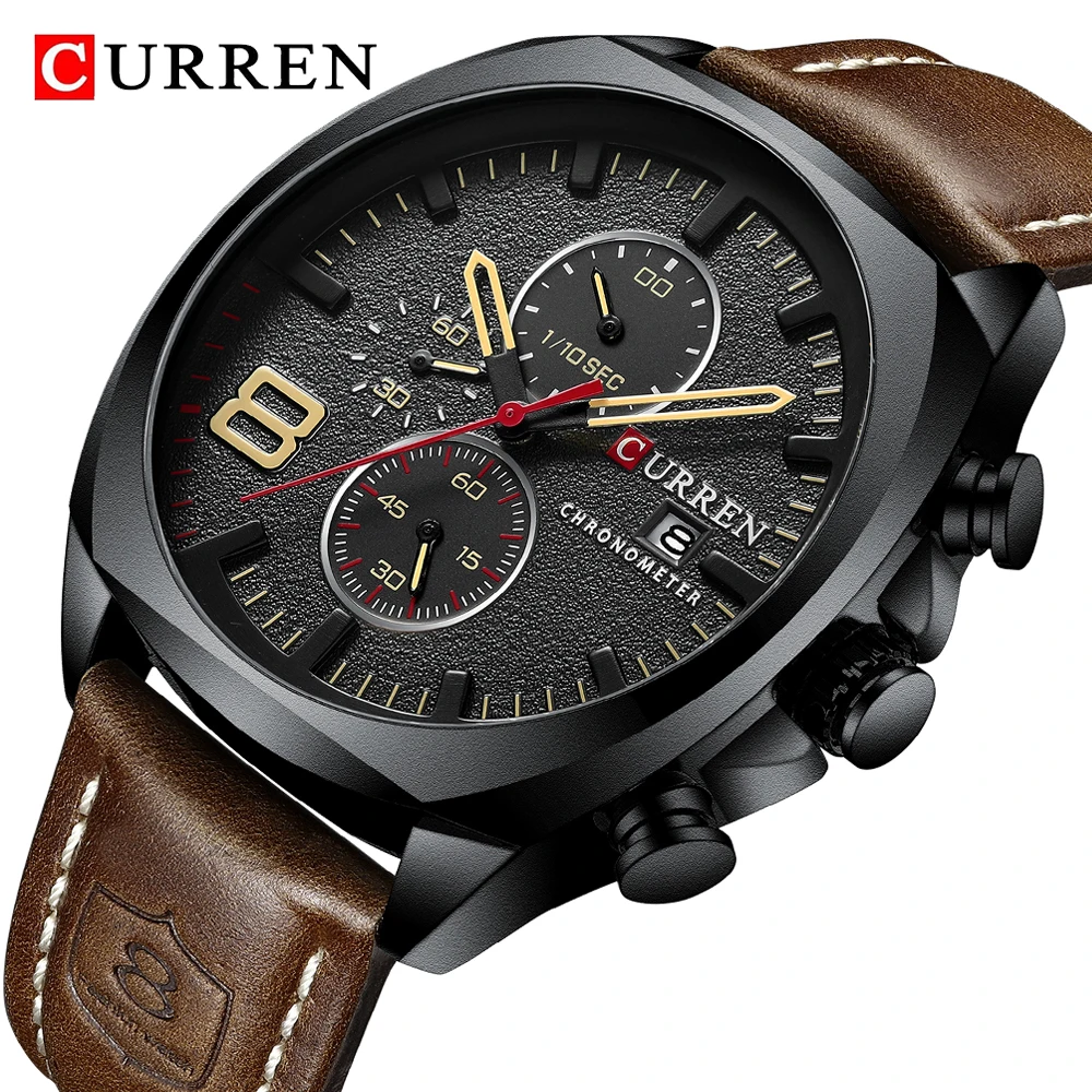 Reloj CURREN спортивные часы для мужчин хронограф водонепроницаемые с кожаным