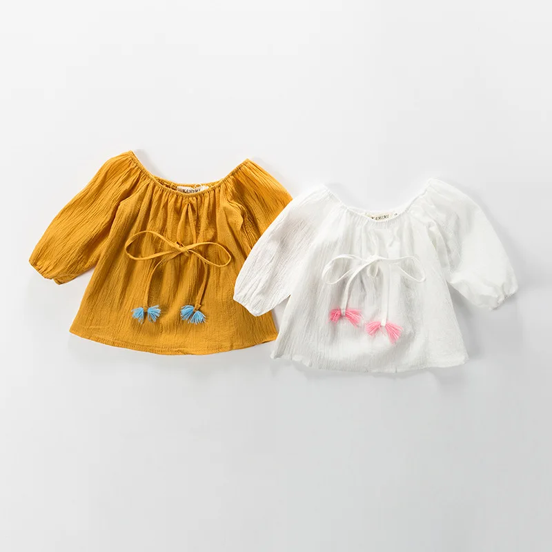 2018 весна осень От 0 до 3 лет хлопок с бахромой для маленьких девочек блузка детей