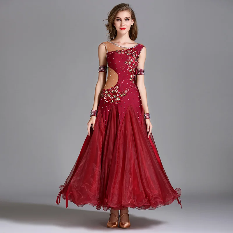 Rose red Платья для конкурса бальных танцев женские/Бальные платья Вальс/бальные танцы/Вальс платье - Цвет: Rose red
