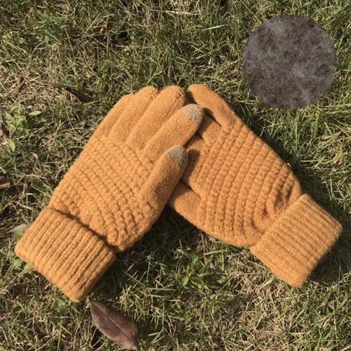 velvet yellow Новые модные зимние теплые вязаные перчатки для женщин, детей, детей, шерстяные бархатные утолщенные Женские варежки - Цвет: velvet yellow