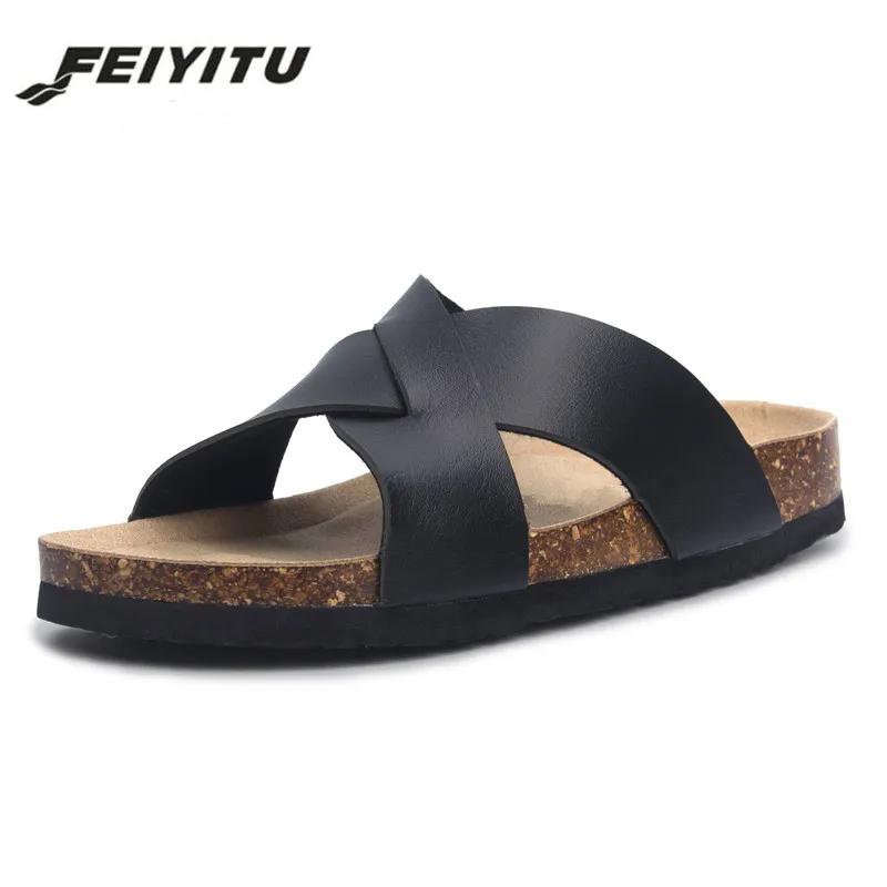 Женские пробковые сандалии FeiYiTu черные повседневные пляжные шлепанцы без
