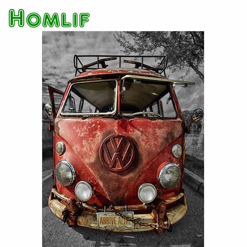 HOMLIF 5D Diy алмазов картина вышивки крестом VW автобус Полный Круглый бриллиант