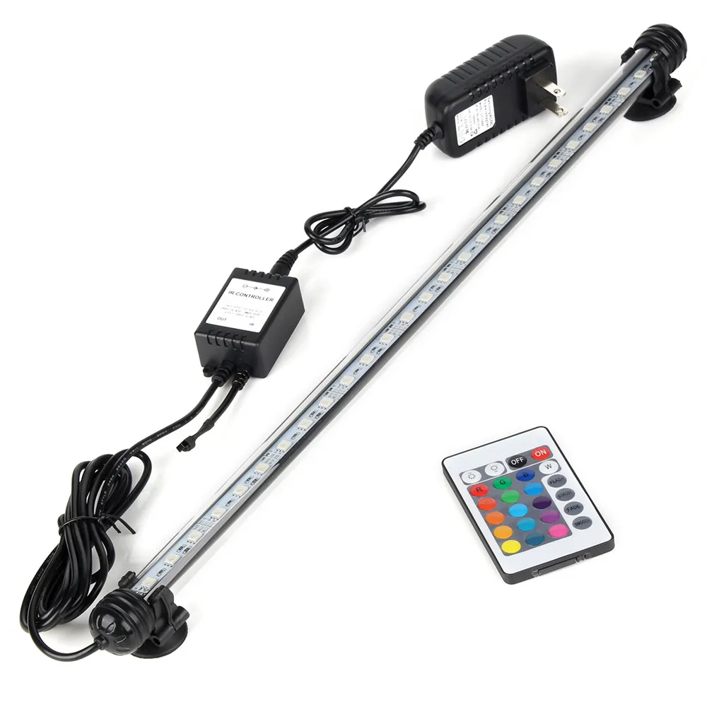 Цветная(RGB) светодиодный аквариумный светильник аквариума Водонепроницаемый IP68 5050 SMD светодиодный бар светильник погружной пульт дистанционного ЕС штепсельная вилка американского стандарта(18 см) 28 см 38 см 48 см