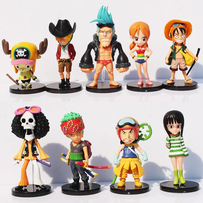 9 шт./лот аниме мини Luffy Roronoa Zoro Sanji Usopp Franky Nami Фигурки игрушки куклы|anime one piece|roronoa