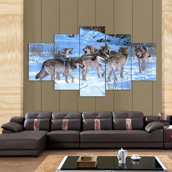 Новинка 5 шт./компл. холст искусство панелей HD дешевые животные волк картины