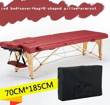 red 185 см* 70 см кровать+ чехол+ сумка+ u-образная подушка+ подлокотник, спа тату Красота Мебель портативный складной массажный стол для массажного салона - Цвет: red