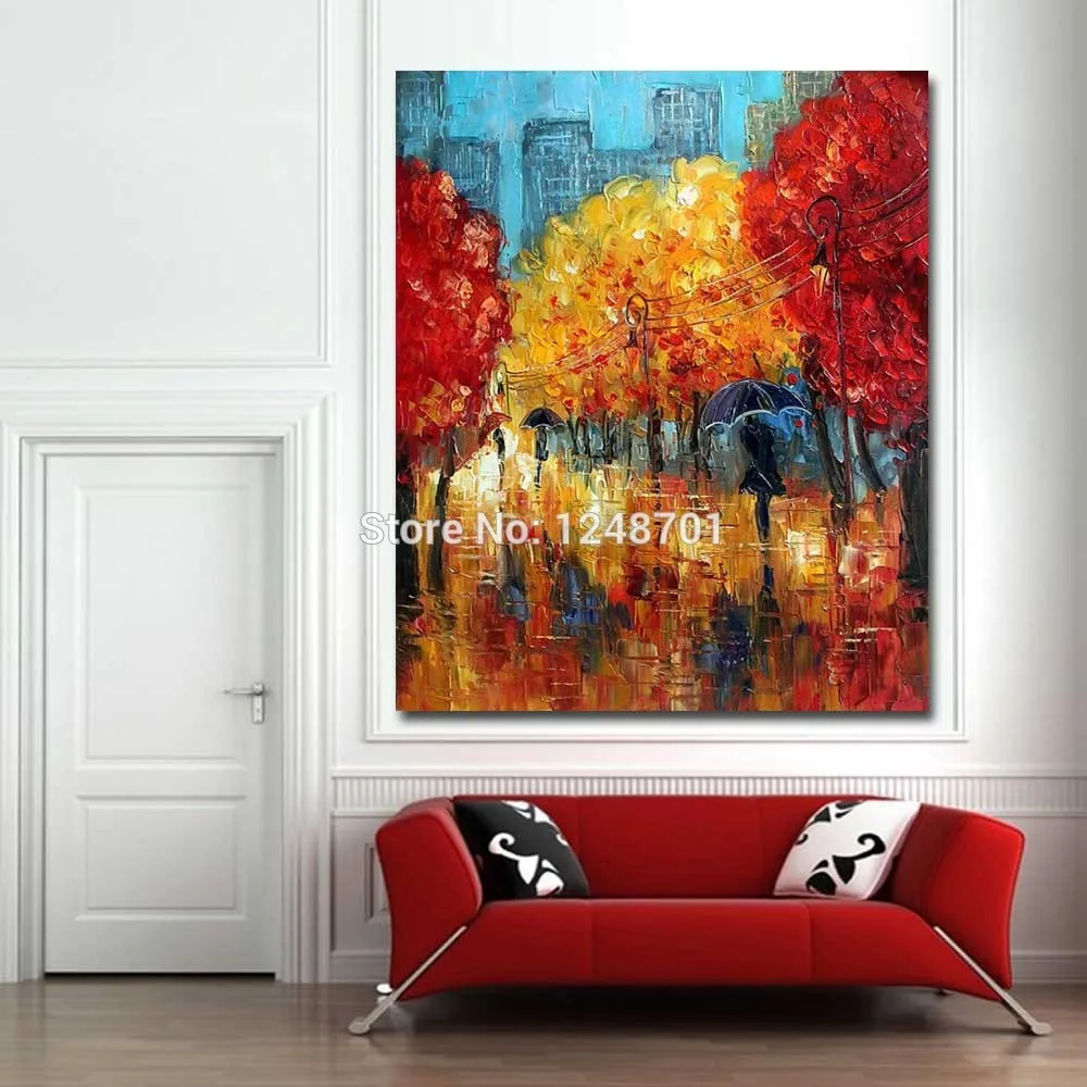 Ручной работы абстрактная Толстая Impasto осень-картина маслом на холсте осенний