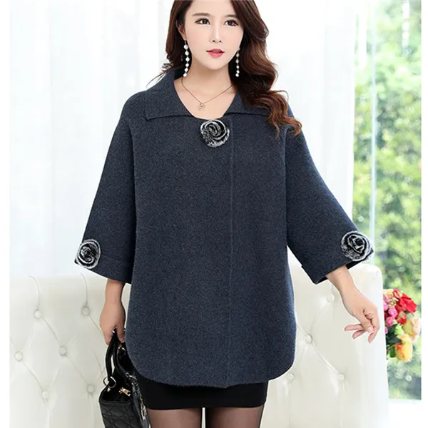 Dark gray Женский вязаный свитер, кардиган, куртка, новинка, модная одежда для мам среднего возраста, Одноцветный свободный свитер размера плюс 6XL с рукавом «летучая мышь», топы - Цвет: Dark gray