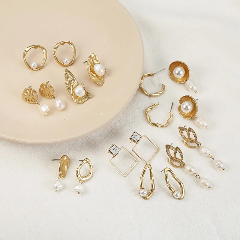 New Female Vintage Irregular Freshwater Pearl Dangle Earrings for Women Geometric Drop Earring DIY Wedding Party Jewelry Gift | Украшения и