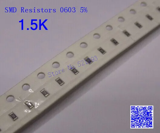 Чип резисторы 0603 1 5 K ohm 5% SMD 1/10 Вт 500 шт./лот | Электронные компоненты и