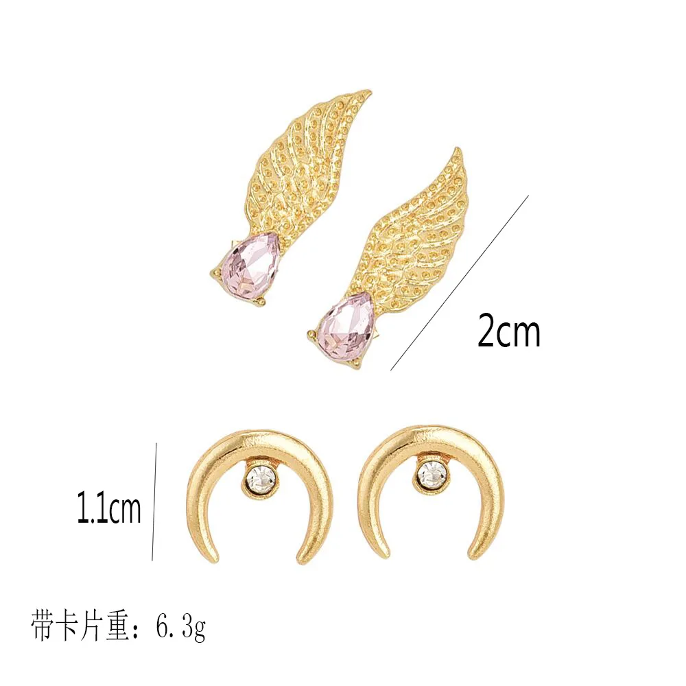 Простой стиль трендовый золотой цвет геометрические маленькие крылья луна