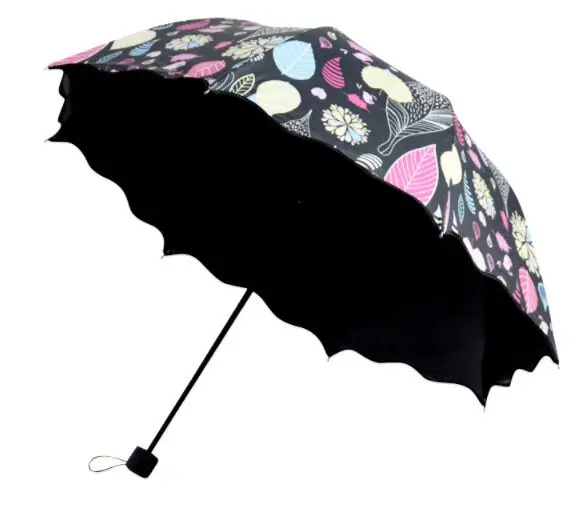 Осень листья три сложения леди Арка рюшами Кружева Зонтик - Цвет: Vinyl umbrella