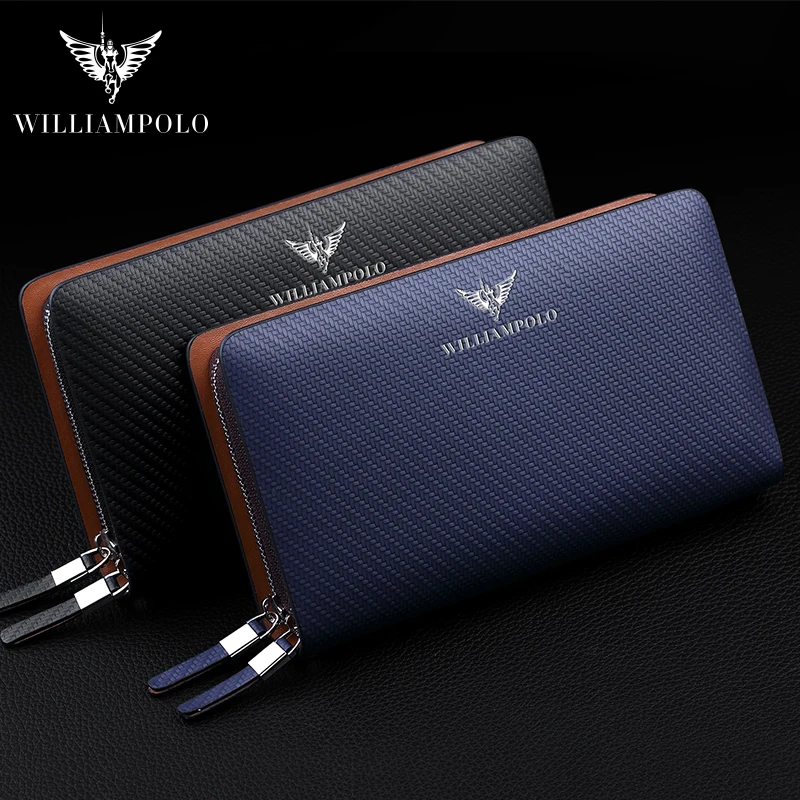 WilliamPOLO Новое поступление деловой однотонный длинный мужской клатч из 100% воловьей
