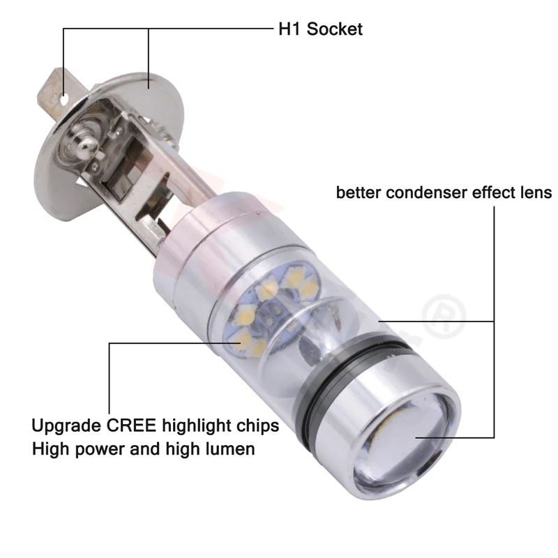 2 шт. H1 100 Вт высокомощный головной светильник светодиодный 20 SMD 1800LM