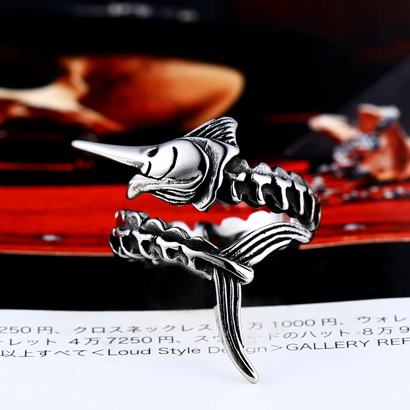 Beier 316L Stainless Steel Realistic gunfish animal for men fashion high quality Punk ring jewelry LR631 | Украшения и аксессуары