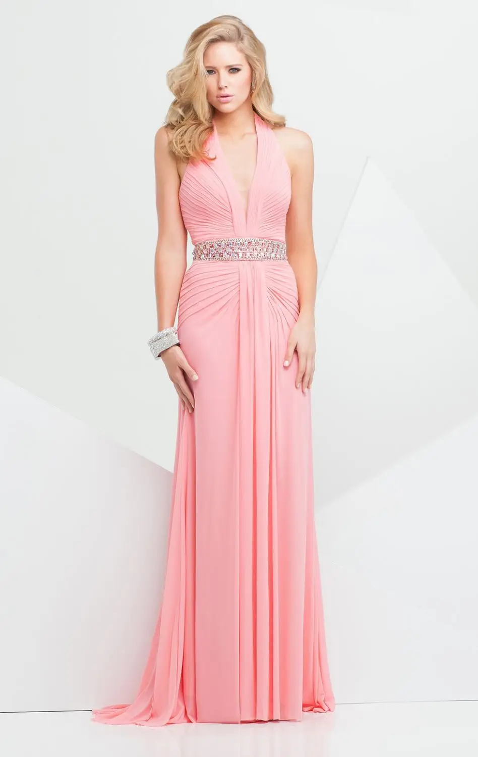 Wonderful A Line Deep V Neck Sleeveless Blue Chiffon Floor Length Pleated Beaded Belt Elegant Long Evening Dresses Gowns 2015 | Свадьбы и