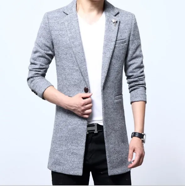 Бизнес Повседневное камвольно Блейзер Для мужчин Демисезонный длинный плащ