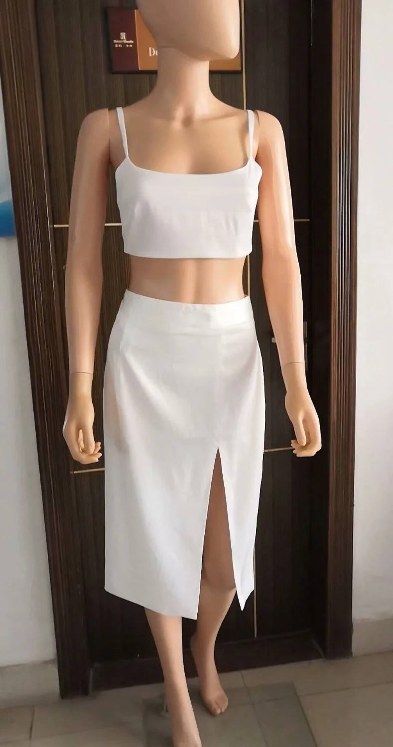 

2019 New Women Elegant Dress Sexy white Spaghetti Strap two piece set Bodycon Vestidos Celebrity Evening Party bandage Dress