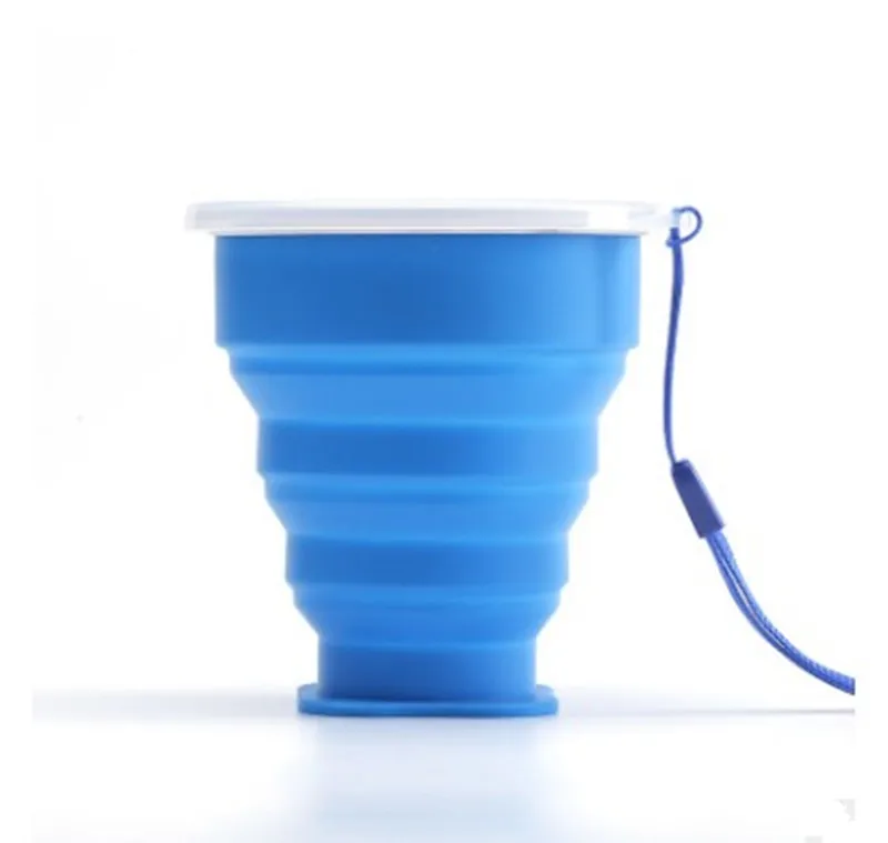 Blue 200 mlиз нержавеющей стали модные силиконовые для путешествий Выдвижная складная чашка с шнурком наружные Телескопические Складные стаканы - Цвет: Blue