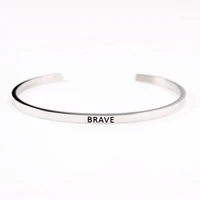 stainless steel love bangle bracelet engraved brave hand imprint cuff mantra bangle message bracelets for men women