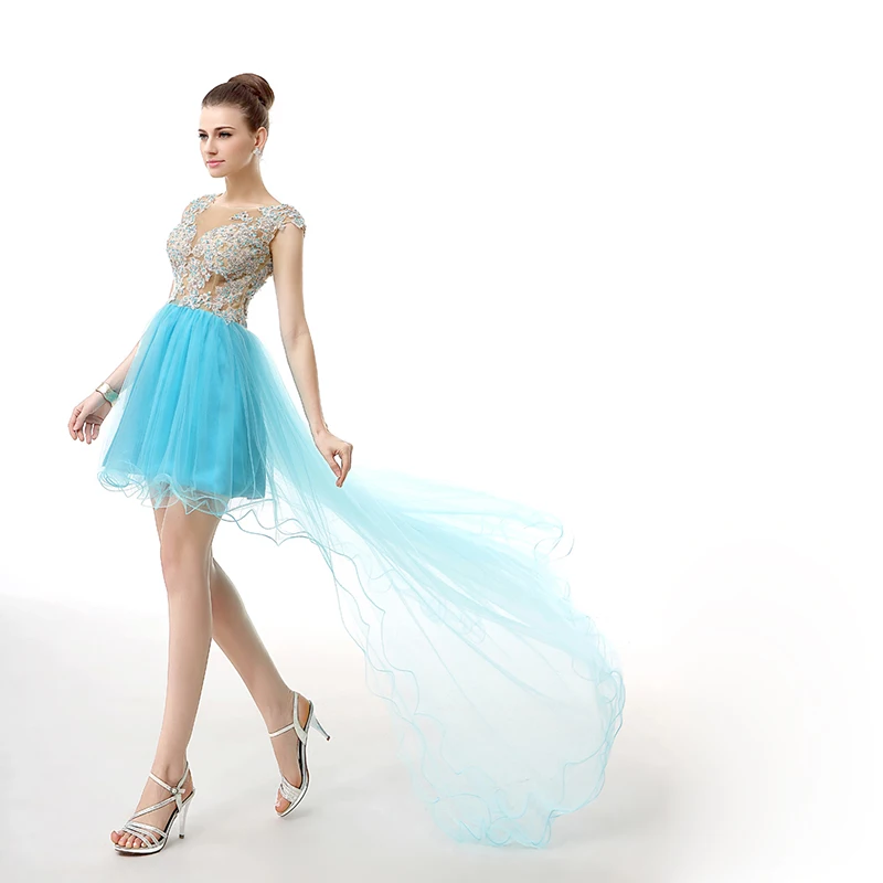 Бирюзовые платья для выпускного а силуэта с рукавами крылышками тюлевые