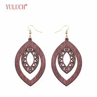 yuluch 2018 pop boho hollow design elliptical wooden new arrival earrings for personality woman gift jewelry