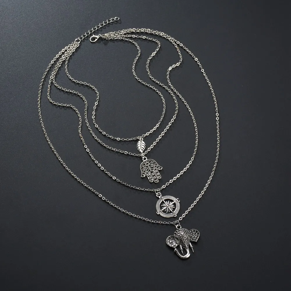 Женское многослойное колье чокер ZCHLGR Boho модные подвески в виде слона и Креста