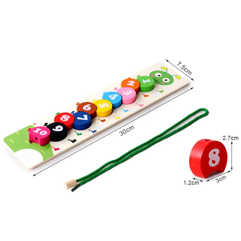 

Baby Wooden Toy Piercing Numbers Blocks Caterpillars Figure Bead Educational Math Toy for Kids BM88