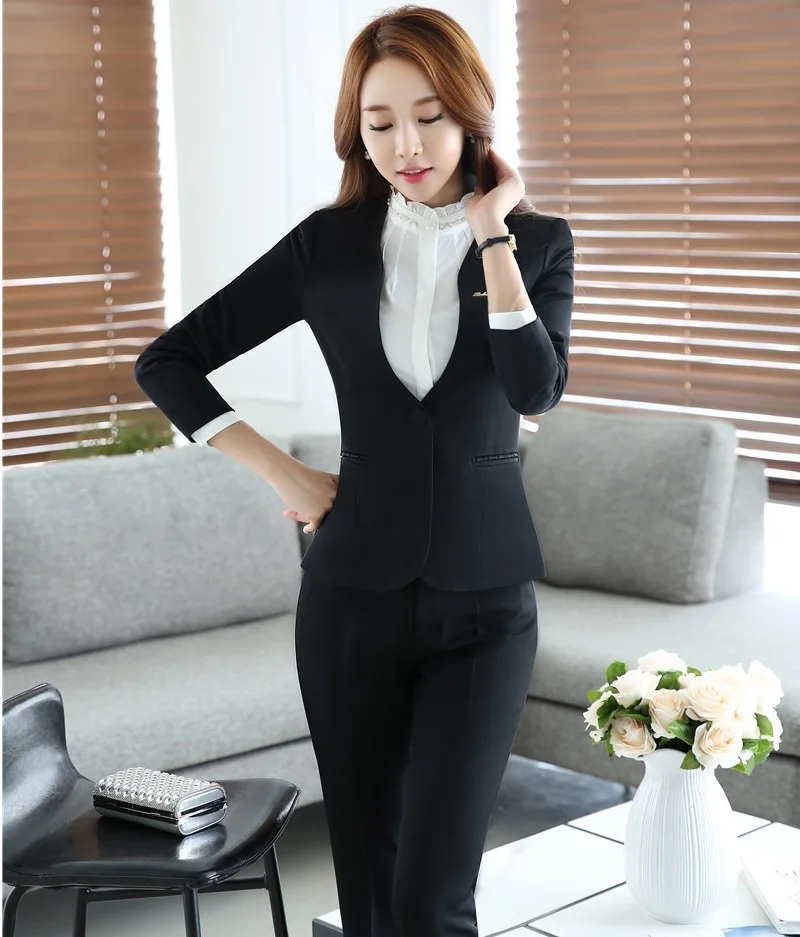 Формальные офисные женские рабочие костюмы с курткой и штанами Осень-зима