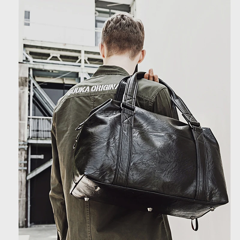 Роскошная брендовая кожаная мужская дорожная сумка черное ведро деловая на