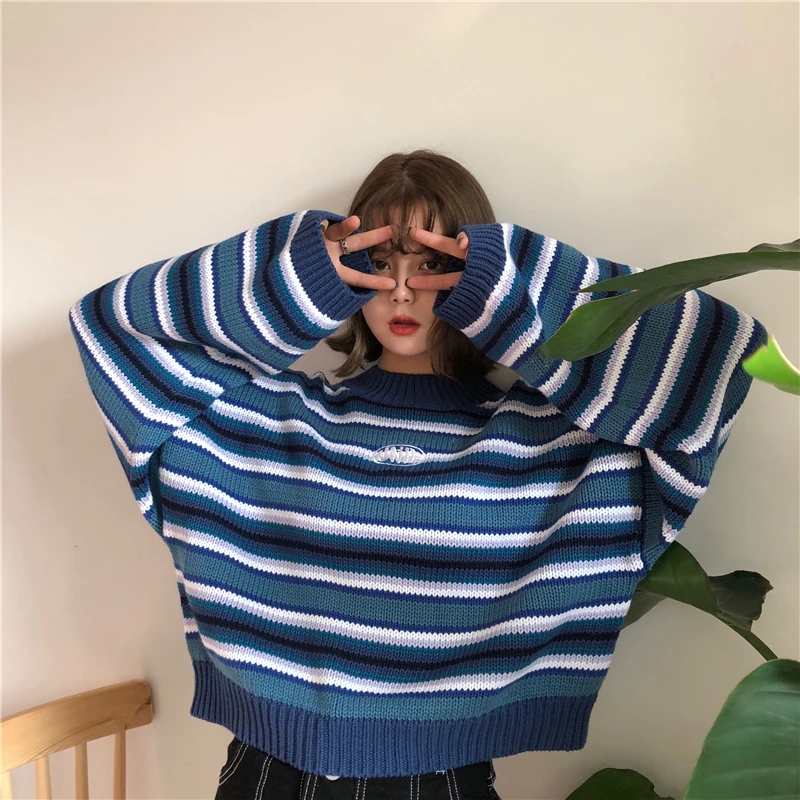 Women Autumn Casual Oversized Sweaters Harajuku O Neck Drop Shoulder Batwing Sleeve Knitted Jumper Student Loose Cute Sweater | Женская