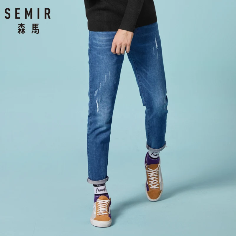 Мужские джинсы SEMIR в стиле ретро облегающие хлопковые с потертостями