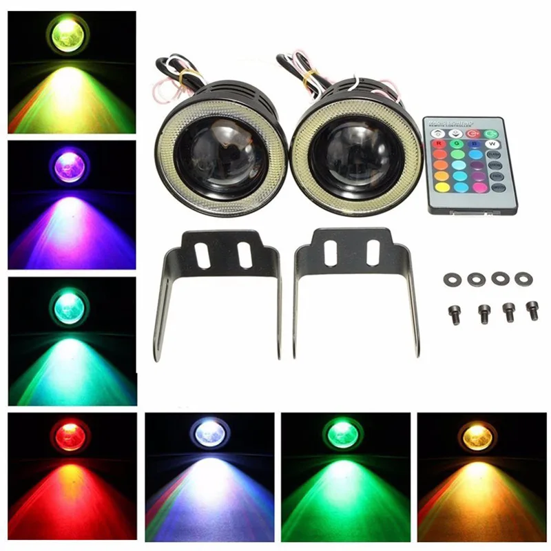 

2pcs Newest High Power Universal LED Fog Light Lamps Car Daytime Running Lights DRL White Blue RGB COB Angel Eyes Car-styling