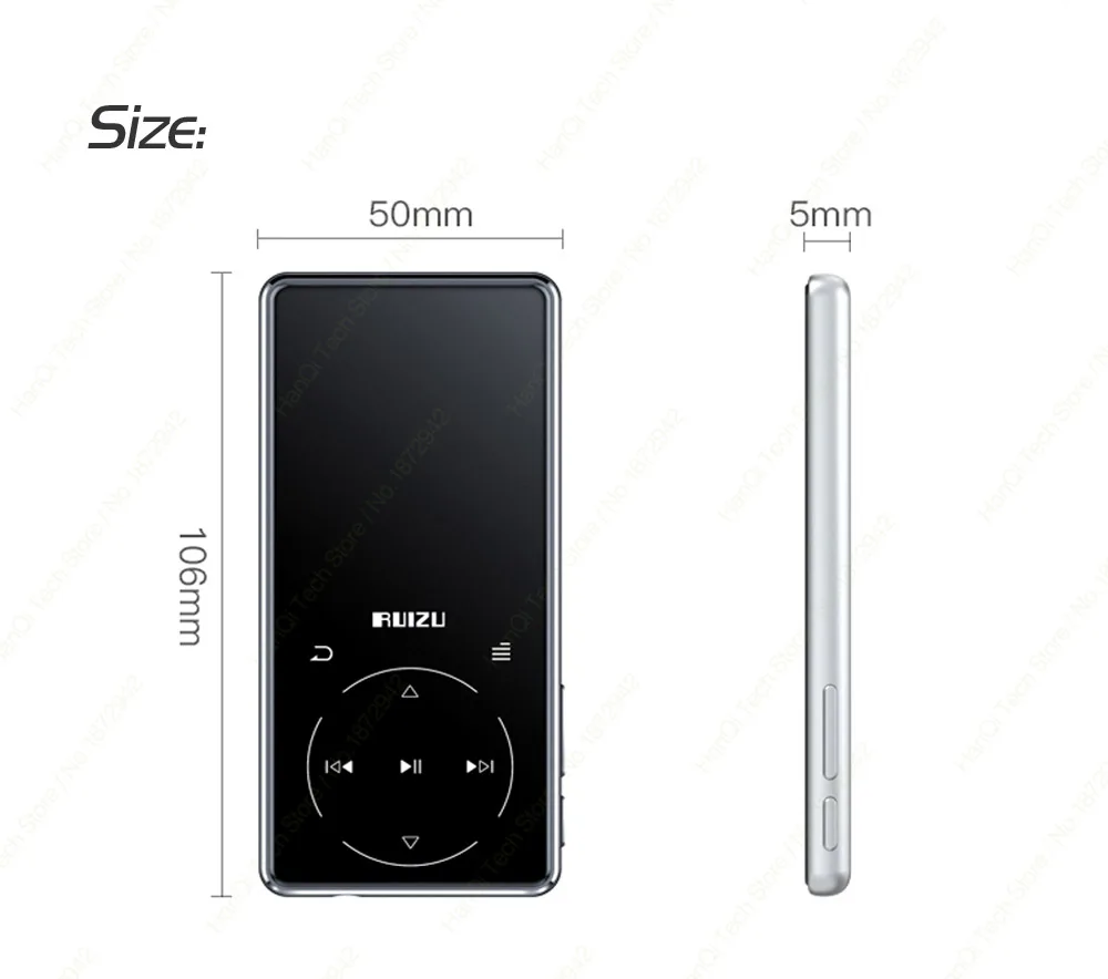 RUIZU D16 Metal Bluetooth MP3 Player Portable Audio 8GB Music Player with Built-in Speaker FM Radio,Recorder,E-Book,Video Player