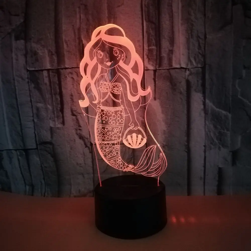 Новый трехмерный ночной Светильник русалки цветной визуальный Сенсорный