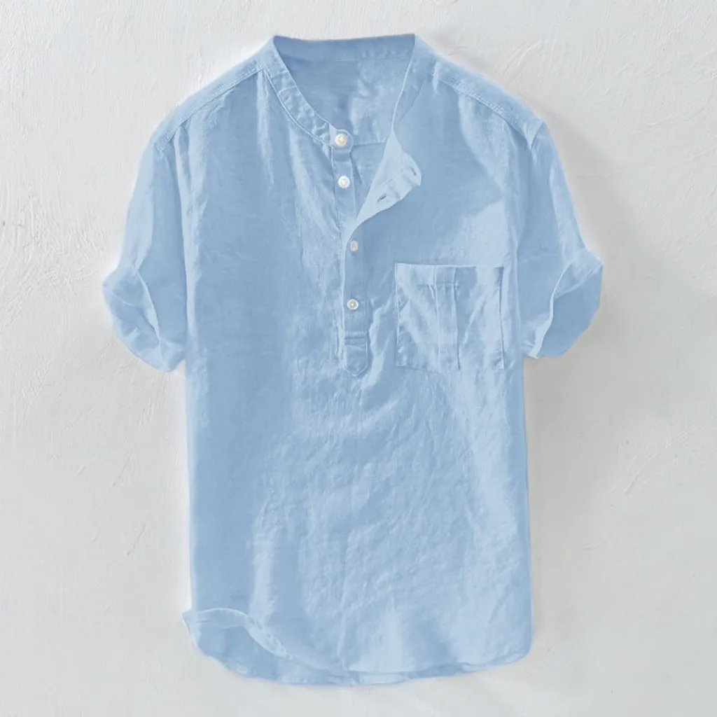 Повседневная мужская рубашка Camisa, летняя рубашка с коротким рукавом, мужская мода, чистый хлопок, пеньковая пуговица, большая блузка, Топ Camisa masculina