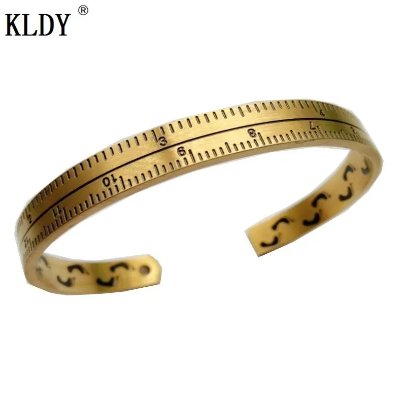 gold KLDY байкерские жесткие браслеты, браслет, линейка, спидометр, манжеты, браслеты из нержавеющей стали, манжеты, браслеты в стиле хип-хоп, ювелирные изделия для мужчин - Окраска металла: gold