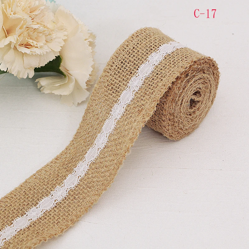 2Meter/Pcs Width 5cm Jute Burlap Rolls Hessian Ribbon With Lace Vintage Rustic Wedding Decoration Ornament Favor | Дом и сад