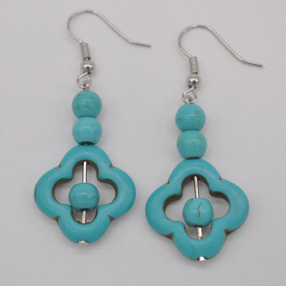 Натуральный зеленый красный Howlite камень бусы Висячие драгоценные камни серьги