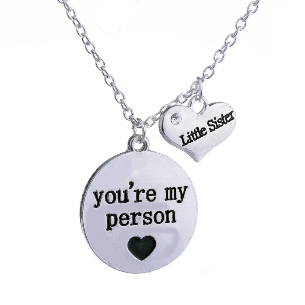 Женское ожерелье с подвеской You're My Person Little Sister кристаллами и сердечками