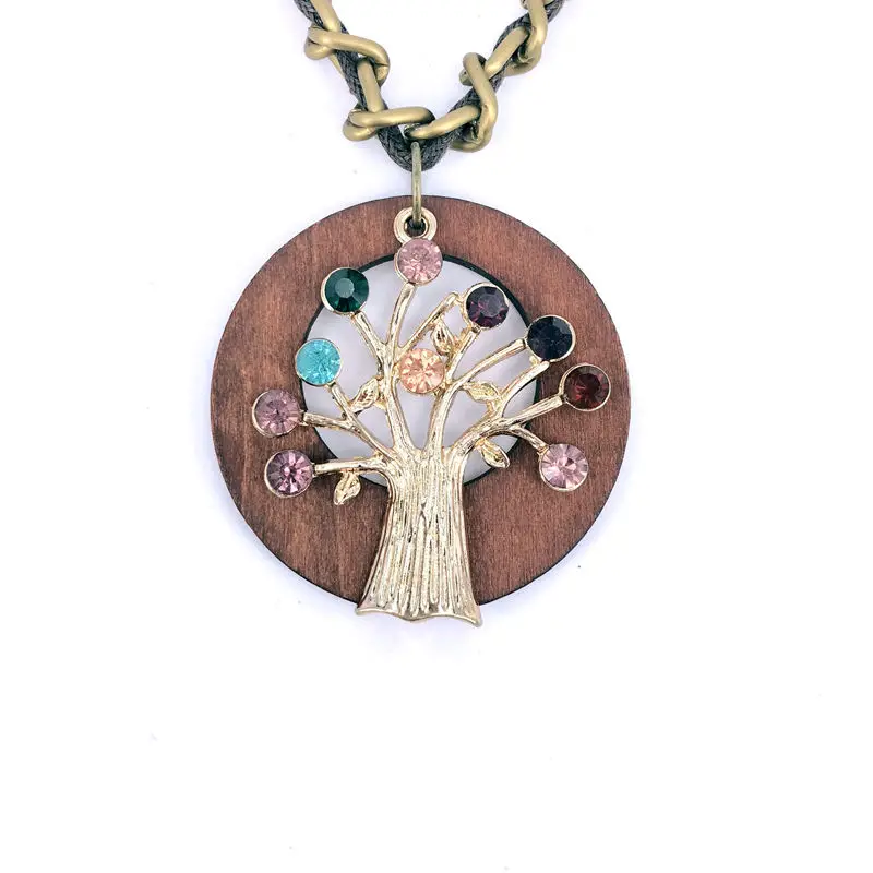 

Antique Vintage Long Rope Chain Necklace Wooden antique bronze Alloy tree Pendants Neckless Cord Jewelry Accessories
