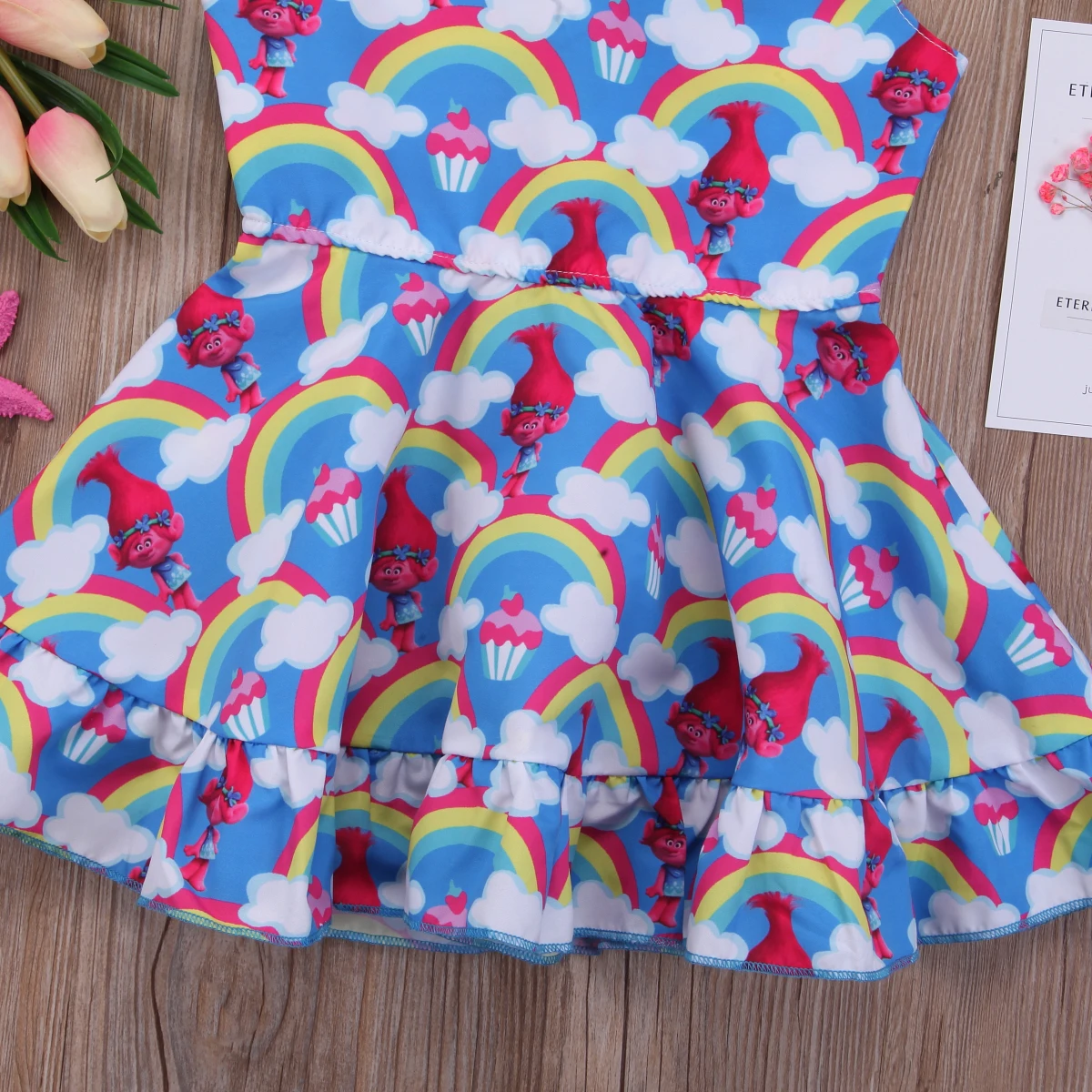Sleeveless Toddler Infant Kids Happy Baby Girl Clothes Cotton Trolls Poppy Tutu Dress Birthday Party Gown 1-6Y | Детская одежда и