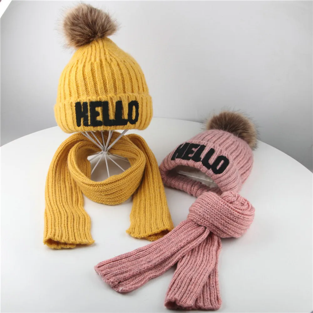 ARLONEET Cap Baby Girsl Boys Winter Cotton Knit Beanie Headwear Hat +Scarf Acrylic fiber design girls 40cm Warm | Детская одежда и