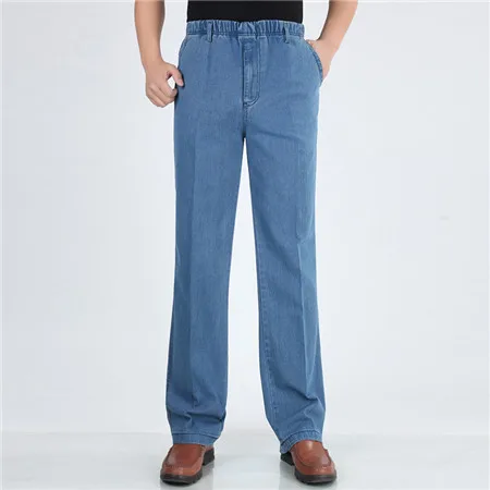 Light Blue Летние свободные мужские джинсы тонкого размера плюс 5XL повседневные XXXXXL мужские джинсовые брюки прямые уличные мужские джинсы с высокой талией - Цвет: Light Blue
